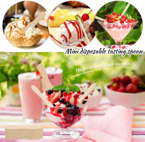 400 Pcs Wooden Ice Cream Spoons, Mini Disposable Tasting Spoons for Crafts, Tasting, Sampling (3 Inch)