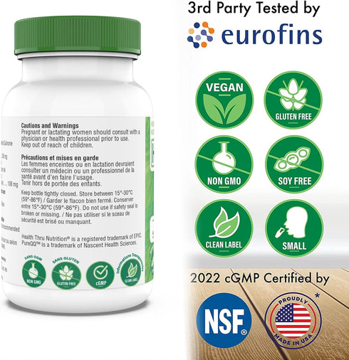 Health Thru Nutrition PQQ 20mg, 120 Servings, Certified Vegan, Non-GMO Gluten Soy Free Capsules