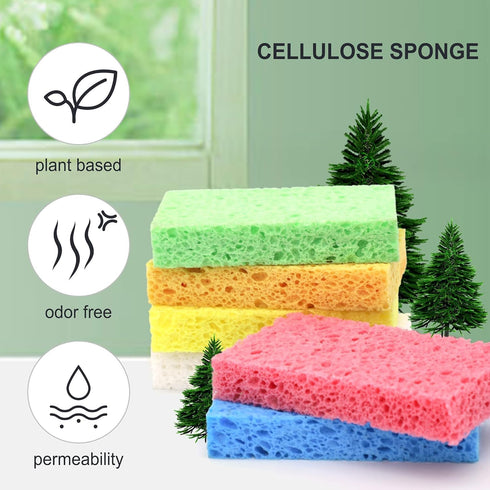 Heavy Duty Cellulose Kitchen Sponges, Tough Mess Cleaning without Scratching, Pop Up Eco Sponges DIY Orange (6 Pack)