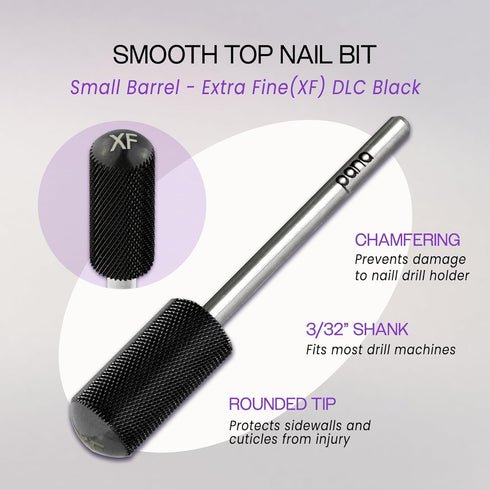 PANA 3/32" Small Smooth Round Top Safety Carbide Nail Drill Bit - Gel Polish & Acrylic Removal Tools, DLC Black