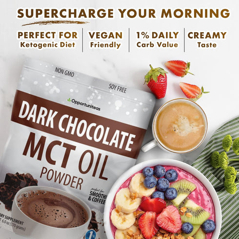 Opportuniteas MCT Oil Powder, Dark Chocolate 6 oz | Keto Creamer for Coffee, Drinks & Smoothies, Low Carb, Gluten Free