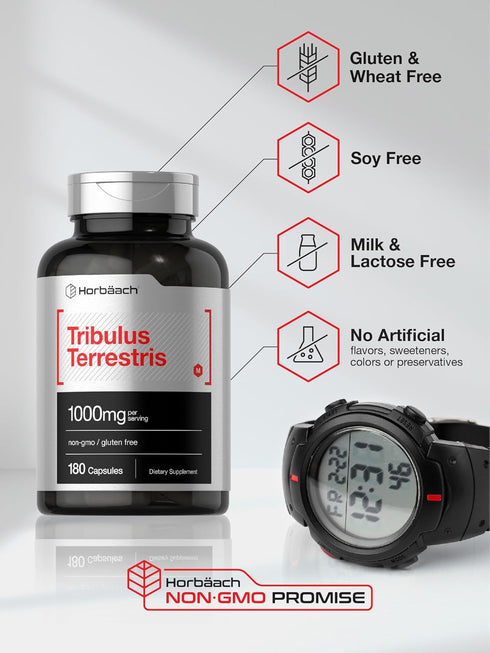Horbaach Tribulus Terrestris | 1000mg | 180 Capsules | Non-GMO & Gluten Free Supplement for Men and Women