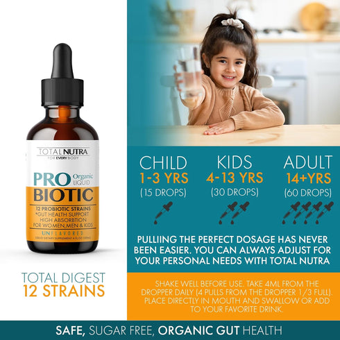 Liquid Probiotic for Women, Men & Kids, USDA Organic Acidophilus Probiotic Liquid & Alfalfa Blend