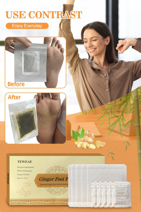 Foot Pads | Ginger FootPads, Natural Ginger Powder Bamboo Vinegar Foot Patches - 20 Packs