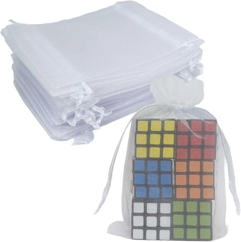 100 Count Organza Drawstring Gift Bags for Jewelry, Sheer Fabric 4x6 Inch Medium Size Treat Pouch for Parties