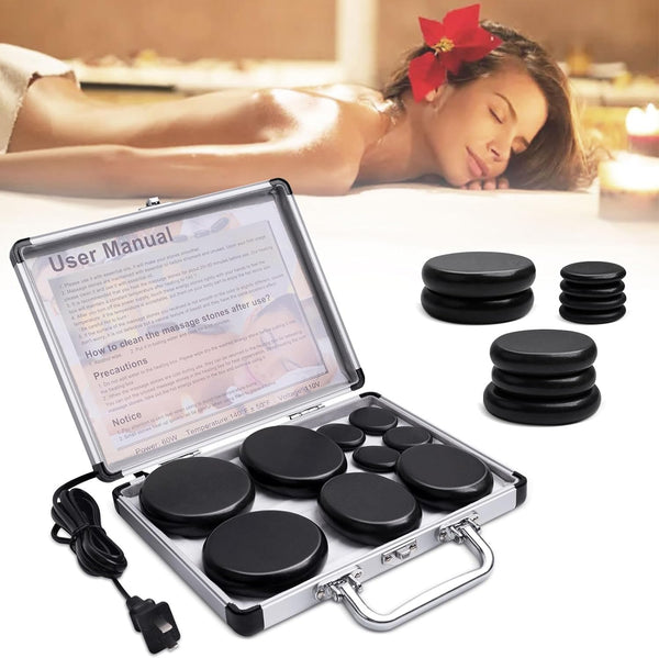 Primachen Hot Stones Massage Warmer Kit, 9Pcs Hot Stones Massage Set Portable Hot