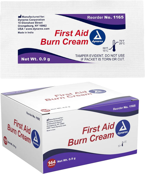 Dynarex First Aid Burn Cream, Water-Based Ointment for Minor Cuts, Wounds, Burns, Box of 144