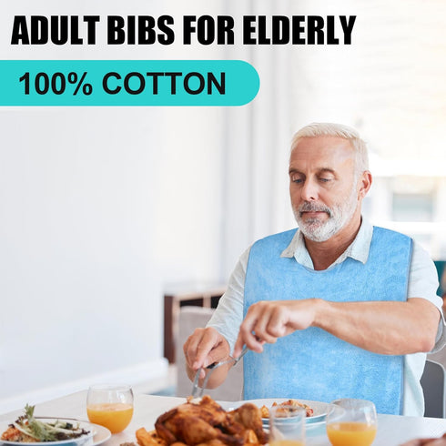 Lunluarai 4 Packs, Adult Bibs for Men and Women Reusable Terry Bibs for Elderly Senior, Waterproof Towel for Adults