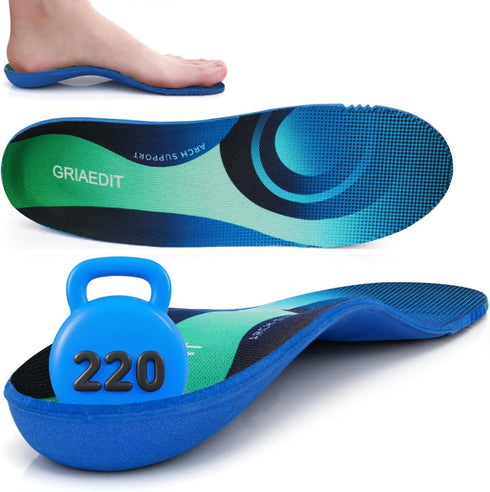Heavy Duty Arch Support Insoles for 240lbs+, Orthotic Inserts for Plantar Fasciitis, Breathable & Shock Absorbing