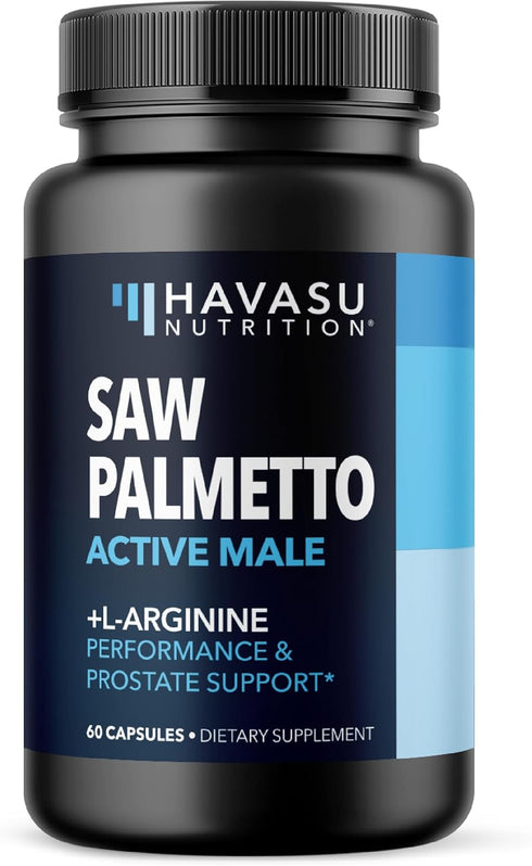 Saw Palmetto for Men with L Arginine Supplement - Hair Health & Male Support, 60 Male Pills with Plant-Based Ingredients