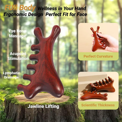 OYHMC 4-in-1 Tool,2Pcs Wooden Gua Sha Massage Natural Brown Sandalwood, Face & Body Lymphatic Drainage, Jaw Lifting