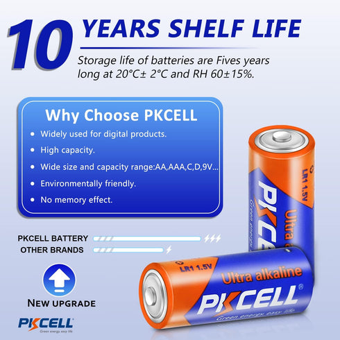 PKCELL 10 Counts 1.5V E90 LR1 MN9100 N Size Alkaline Batteries