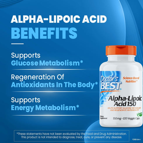Doctor's Best Alpha-Lipoic Acid 150, Helps Support Glucose Metabolism and Regenerate Antioxidants* Non-GMO, Gluten Free, Vegan, Soy Free, 150mg, 120 Veggie Caps
