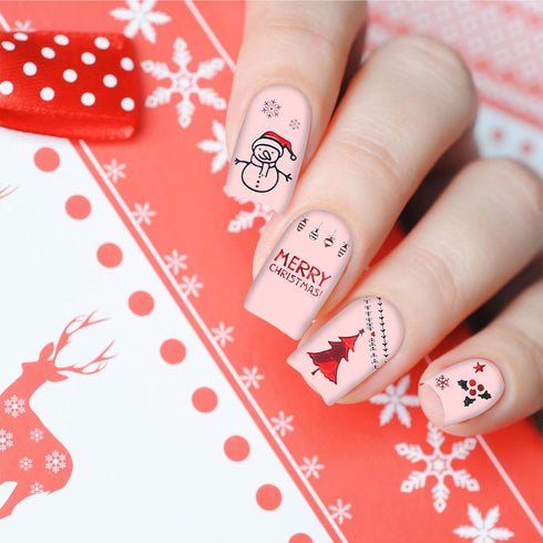 TailaiMei 24 Sheets 3D Christmas Nail Art Stickers Decals, Self-Adhesive Glitter Nail Decorations for Santa Claus