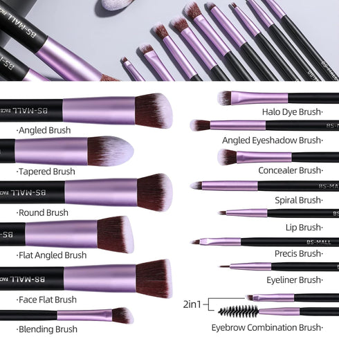 BS-MALL Makeup Brushes, Premium Synthetic Foundation Powder Concealers, Eye Shadows, 14 Pcs Purple