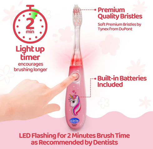 Lily's Home Kids Flashing Timer Toothbrush with Soft Bristles, Rising Cup & Cover - Fun 2-Min Light-Up