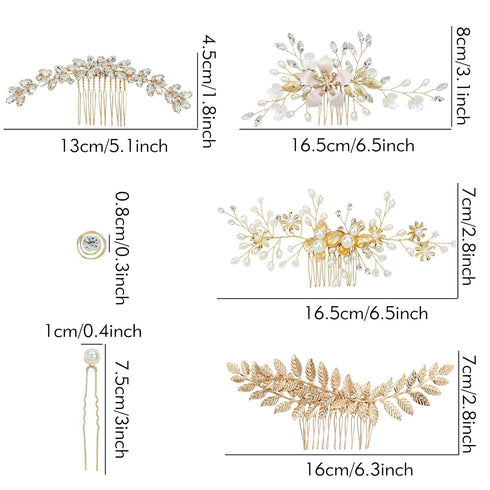 inSowni 36 Pack Gold Flower Leaf Bridal Wedding Hair Accessories, U-shaped Pearl Hair Pins, Rhinestone Clips