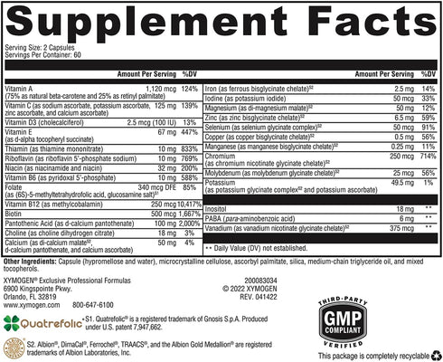 XYMOGEN ActivNutrients with Iron and Copper, Multivitamin for Wellness, 120 Capsules