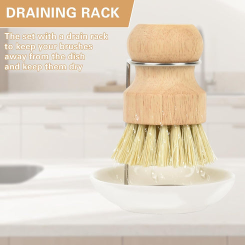 Qaskwaer Set 3 Set Wooden Dish Brushes, Dish Scrubber Brushs for Cleaning Dishes, Kitchen Wooden Cleaning Dsihes