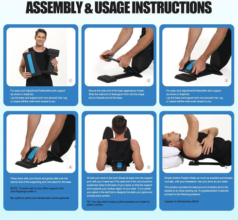 Magic Back Support Stretching Device, Back Massager for Bed & Chair, Multi-Level Lumbar Support, Black/Blue