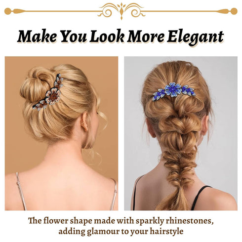 inSowni 6 Pack Luxury Sparkly Glitter Flower Leaf Rhinestone Hair Side Combs, French Twist Slides Hairpins