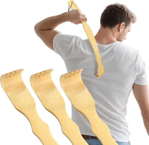 Renook 3 PCS Bamboo Back Scratcher, 17'' Long Handle for Men, Women & Kids, Best Gifts for Friends and Family