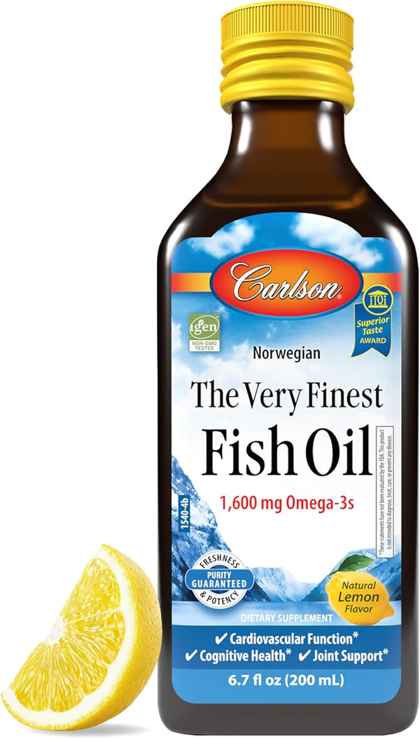Carlson The Very Finest Fish Oil, 1600 mg Omega-3s, 200ml Liquid Supplement, Norwegian Wild-Caught Fish Oil,