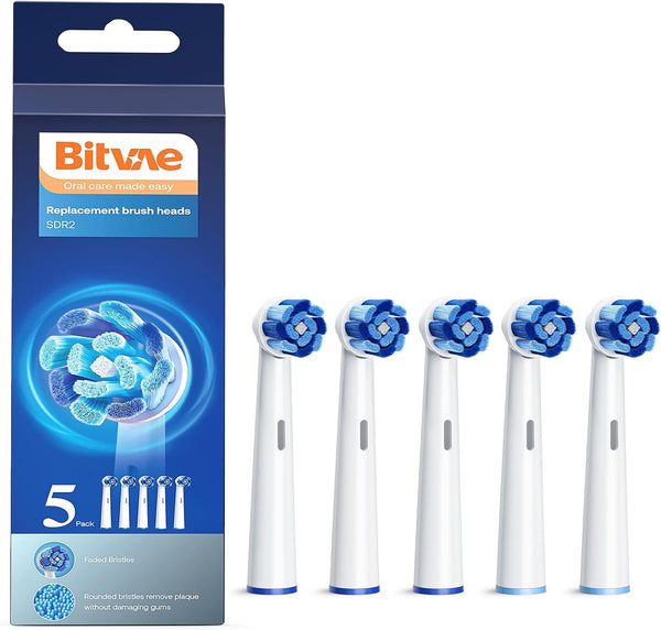 Bitvae Toothbrush Heads, R1 & R2 Round Replacement Heads, Compatible with Oral-B Braun Handles, 5 Count