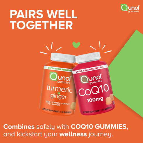 Qunol Turmeric and Ginger Gummies, 90 Count - Vegan, Gluten Free Joint Support Supplement with Ultra High Absorption
