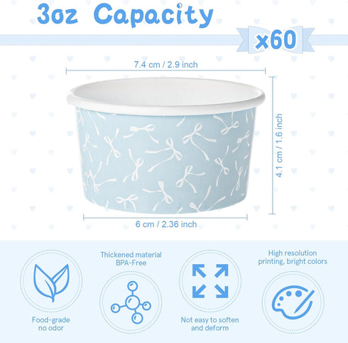 Maxdot 60 3 oz Pcs Paper Ice Cream Cup Disposable Dessert Western Cup Paper Yogurt Snack Bowl Bulk for Hot and Cold