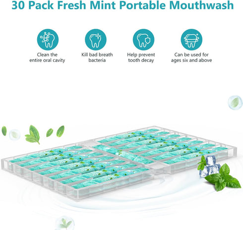Travel Size Mouthwash - Portable Packets, Alcohol & Fluoride Free Fresh Mint Mouthwash Strips, 30 Packs
