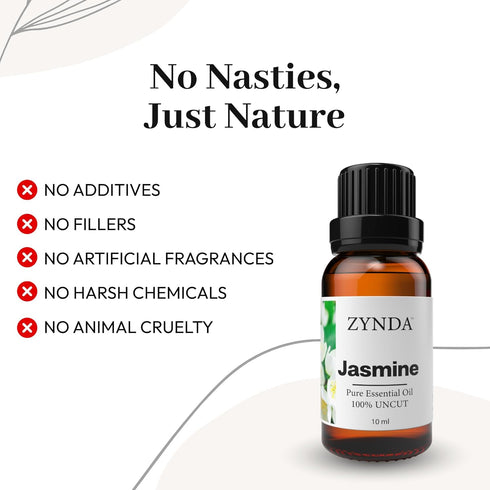 Zynda 100% 10ml Jasmine Essential Oil Pure and Natural Organic Jasmine Oil Extract for Skin Care, Hair Treatment