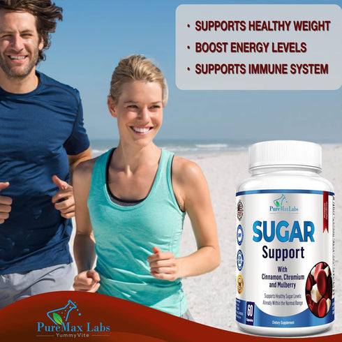 Sugar Support Supplement, 60 Capsules, with Cinnamon, Chromium, Mulberry, Alpha Lipoic Acid, 20 Herbs & Vitamins