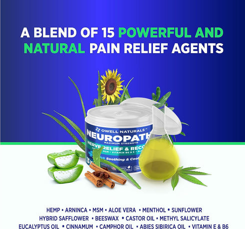OWELL NATURALS Neuropathy Cream Extra Strength Nerve Relief for Foot, Hands, Legs, Toes with Arnica, Aloe Vera