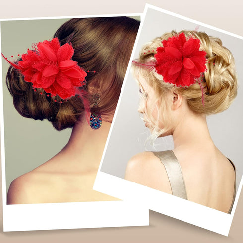 Sibba Red Flower Hair Clips, Rose Hairpin Barrettes for Women Girls, Floral Accessories for Travel Wedding