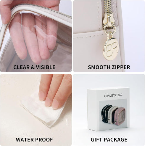Small Clear Makeup Bag for Purse, Cosmetic Bag for Travel, Mini Organizer Bag for Accessories, White