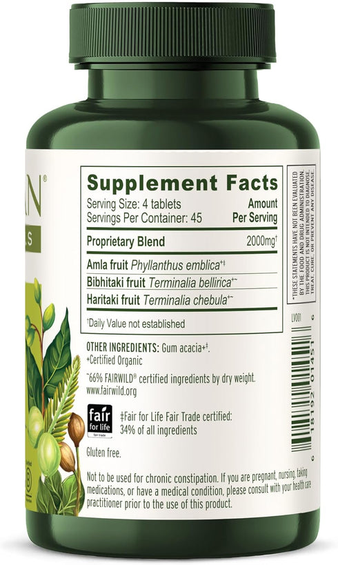 Banyan Botanicals Organic Triphala Tablets - Amla, Haritaki & Bibhitaki for Digestion, 180 Tablets, Non-GMO, Vegan