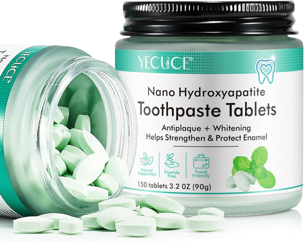 150 Toothpaste Tabs, Fluoride Free Nano Hydroxyapatite Sensitive Tablets, Peppermint Flavored, Eco & Travel Friendly