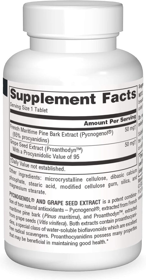 Source Naturals Pycnogenol & Grape Seed Extract, 100 mg Dietary Supplement, 30 Tablets, a Potent Combination of Two