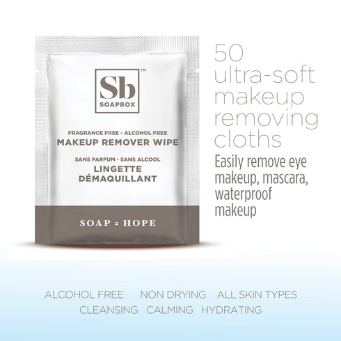Soapbox Fragrance-Free Makeup Remover Wipes, Gentle Facial Cleansing Wipes for Eye Makeup, 50 Count