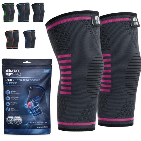 Pro Gear Labs Knee Compression Sleeves for Men & Women 2-Pack Black Knee Brace for