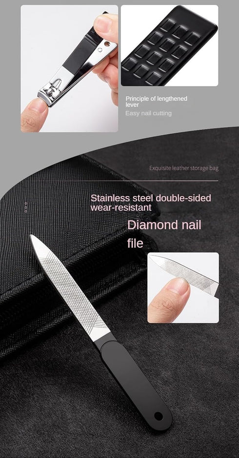 Men's Nail Grooming Kit, 9-Piece Manicure Set, Black Travel Nail Care Kit for Women, Clippers, Tweezers, Trimmers