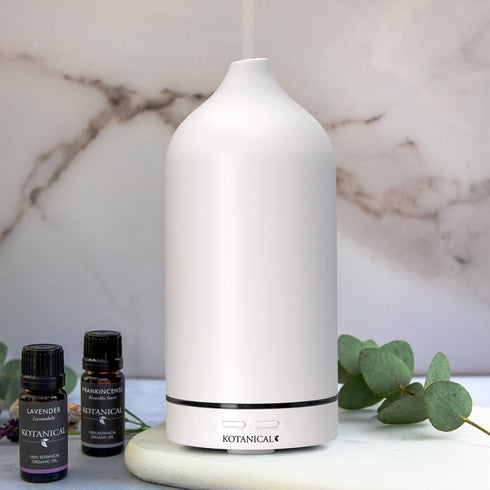 White Stone Essential Oil Diffuser Ceramic Aromatherapy Diffuser with Ultrasonic Mist, LED Ambient Light & Auto