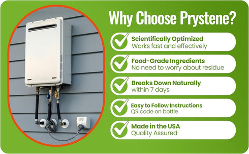 Prystene (32 Tankless Water Heater Descaler Solution Fluid Ounces) - Professional-Grade Descaler/Cleaner Restores