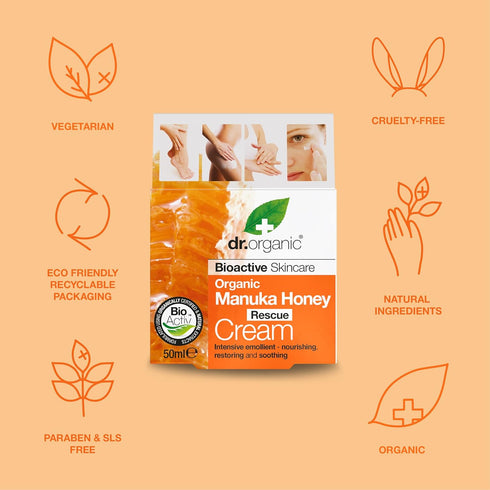 Organic Manuka Honey Rescue Cream, Bioactive Skincare - 1.7 Fluid Ounces