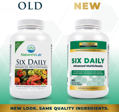 Nature's Lab Six Daily Advanced Multivitamin - Over 90 Nutrients, Minerals, Antioxidants, Herbs & Whole Foods - 180