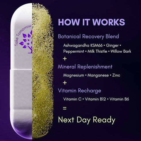 KSM-66, 30 purple tree Next Day Post-Drink Morning Wellness Supplement for Balance, Restore & Replenishment |