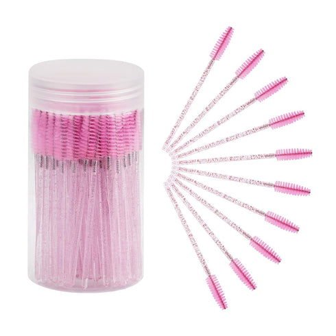 CHEFBEE 100PCS Disposable Eyelash Brush, Light Pink Mascara Wands Applicators Kits for Eyelash Extensions and Eyebrow