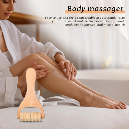 HekouJiub 2Pcs Wooden Massage Roller Handheld Bead Massage Tool for Legs Body Feet Muscle Roller Stick