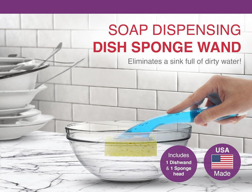 Arrow Home Products Dish Sponge with Soap Dispenser Handle - Fillable Dish Wand for Quick, Convenient Cleaning - Made in the USA - Easy to Refill, Built-In Scrubber, Ideal for Dishes and Pans by Arrow Home Products